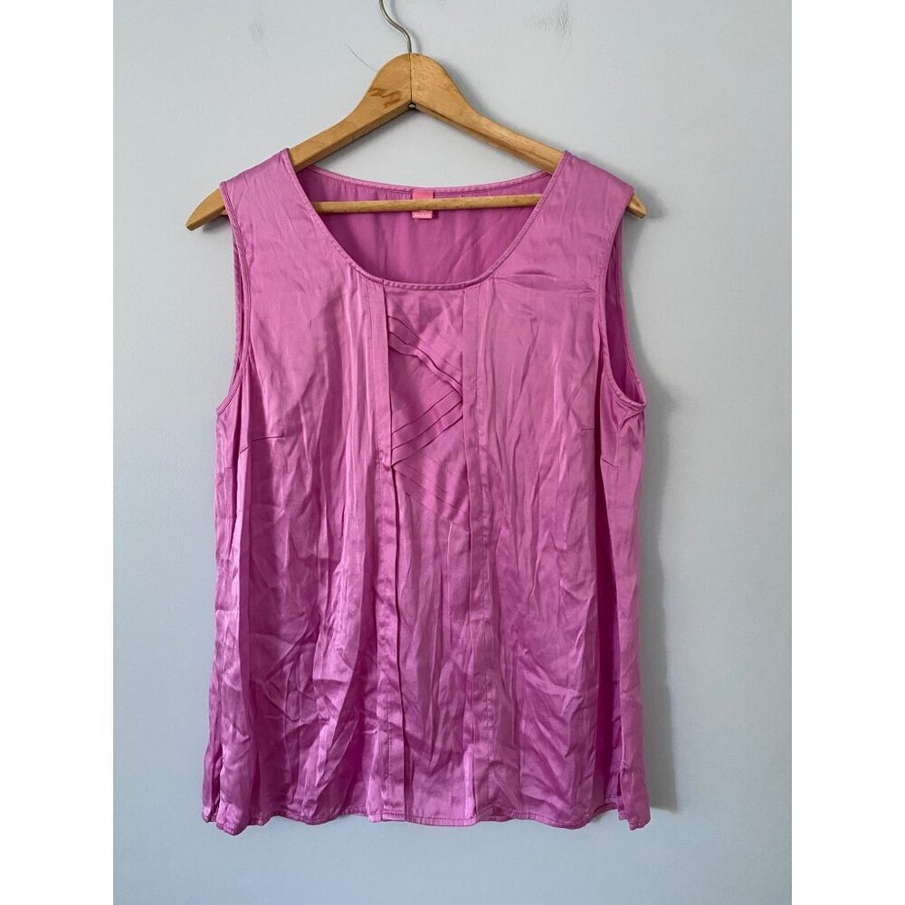 Basler Pink Sleeveless Top Size Medium Silky Pink Shell Pleated Detail